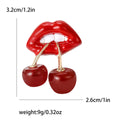 Red Lips and Double Cherry Enamel Brooch in Gold Tone view 6