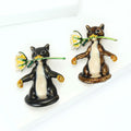 Enamel Cat Holding a Yellow Rose Brooch Decorative Clothing Pin view 3