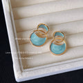 Gold Blue Enamel Interlocking Abstract Double Curve Studs view 3