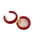 Glossy Red Wide Open Hoop Stud Earrings With Metal Details view 5