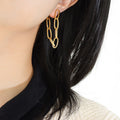 Double Oval Chain Link Drop Earrings Gold and Steel Tones view 6