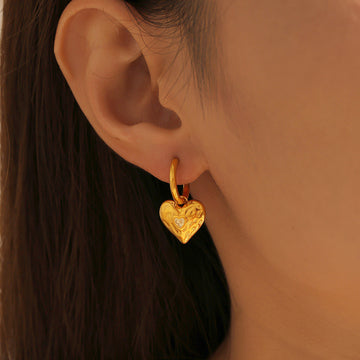 Hammered Heart Drop Huggie Earrings Gold Steel Styles