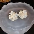 Iridescent Crystal Flower Cluster Stud Earrings with Polished Metal Accents view 6