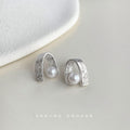 Textured Metal Arch Pearl Silver Tone Stud Earrings view 4
