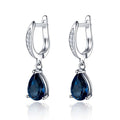 Deep Blue Pear-Shaped Hinged Drop Earrings In Silver Tone view 1