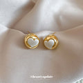 Gold Tone Puffy Heart Stud Earrings with Silver Centers view 4