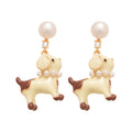 Cream Dog and Pearl Drop Stud Earrings with Detailed Finish view 5