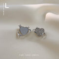 Silver Asymmetric Heart Planet Stud Earrings Shell And CZ view 6