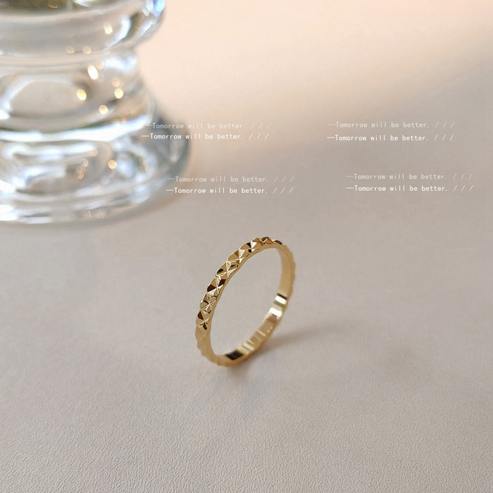 Gold Tone Faceted Pyramid Pattern Thin Stacking Band Ring