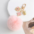 Fluffy Pom Pom Keychain With Heart Bear Charm And Flower Pendant view 6