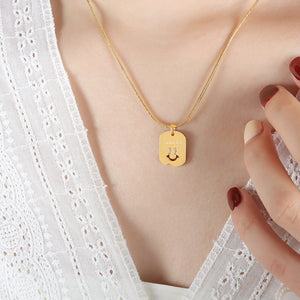 Smile Tag Pendant Necklace Gold Black Or Clear Zircon Eyes