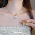 Heart Pearl Pendant Snake Chain Necklace and Matching Studs view 3