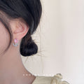 Silver Crystal Tulip Stud Earrings Pink And Blue Colors view 2