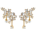 Crystal Pearl Cluster Ear Climber Studs Gold Silver view 5