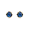 Blue Square Gem Look Stud Earrings with Gold Tone Frames view 5