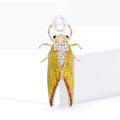 Cicada Brooch With Pearl Head and Crystal Body in Two Colors view 2