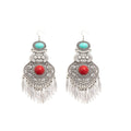 Red and Black Stone Antique Silver Leaf Tassel Earrings view 5