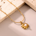 Gold Sunburst Pendant Necklace With Center Shell Bead view 4