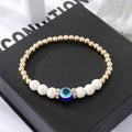 Gold Tone Mixed Bead Evil Eye Stretch Bracelets in Five Designs view 8