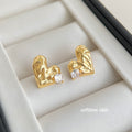 Gold-Tone Textured Heart Stud Earrings Clear Side Stone view 6
