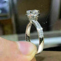 Silver Round CZ Solitaire Ring Pavé Shoulders Gallery view 2