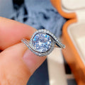 Silver Tone Round Crystal Swirl Halo Ring with Polished Finish view 2
