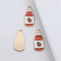 Gold Tone Red Strawberry Sauce Bottle Enamel Charm view 2