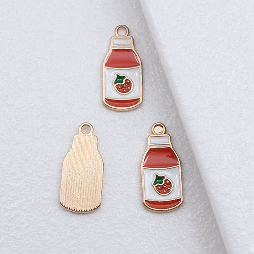 Strawberry Bottle red strawberry sauce bottle enamel charm in image 2, shown in an alternate angle or finish view