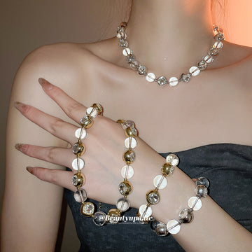 Clear Bead Crystal Bezel Gold Silver Necklaces Bracelets