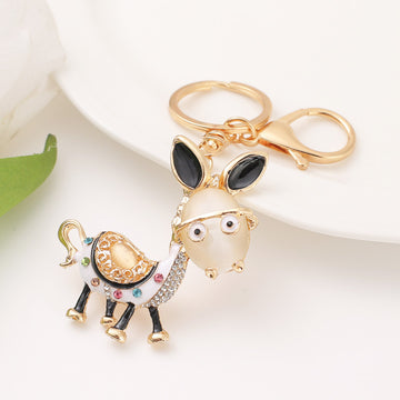 Rhinestone Donkey Keychain Cats Eye Head Black Accents