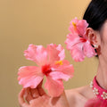 Fabric Hibiscus Flower Hair Pins Pink Red Yellow Styles view 3