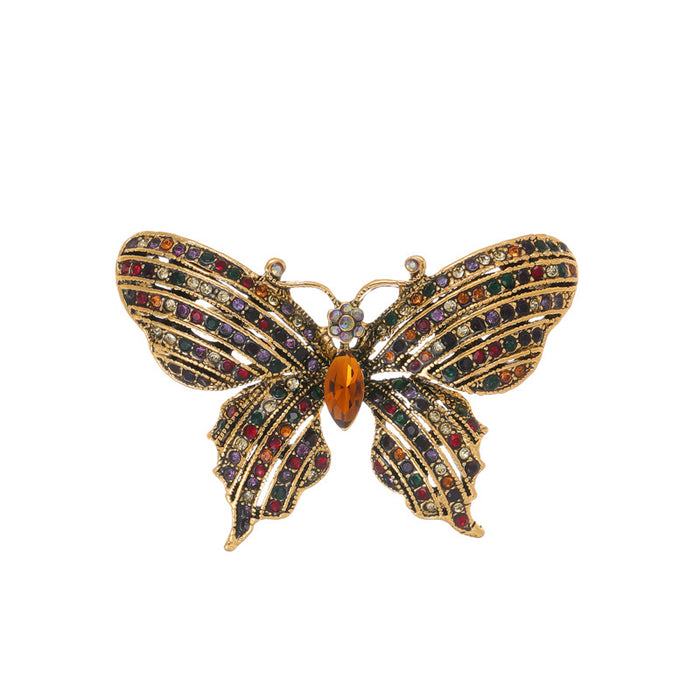 Gold Tone Butterfly Crystal Metal Brooch Pin for Jackets and Lapels