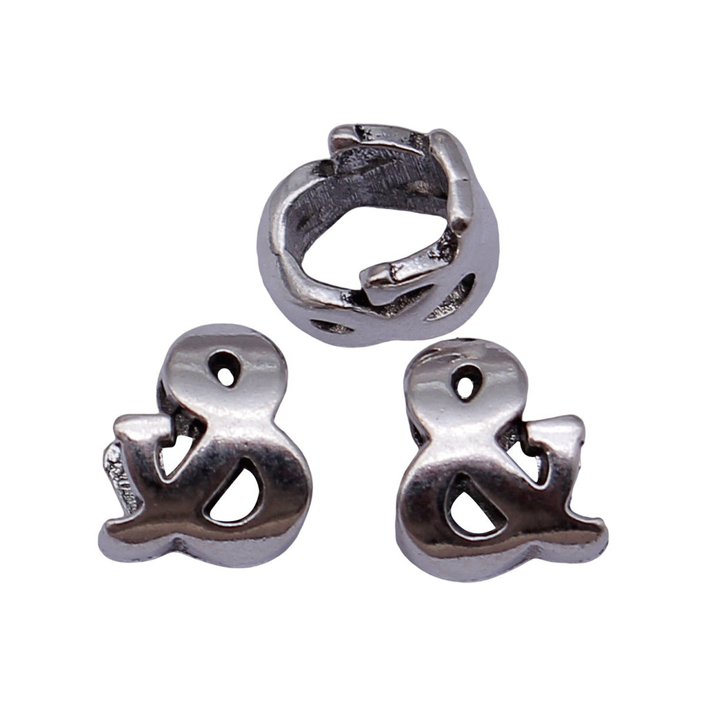 9.5x8.1x7.1mm 0.82g Antique Silver Zinc Alloy Ampersand Symbol Large Hole Beads for DIY Bracelet Making