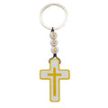 White Yellow Wood Cross Keychain Beaded Cord Charm view 5