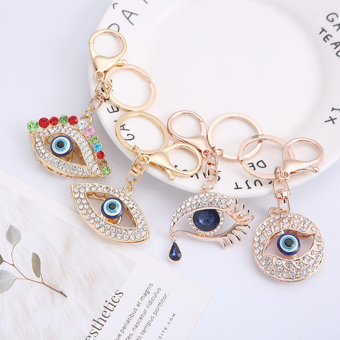 Evil Eye Rhinestone Keychain Metal Charm 4 Styles Mixed Metals