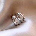 White Gold Double Layer Open Hoop Earrings With Pave view 3