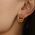 Flower Double Sided Zircon Clip Earrings Gold Steel view 3