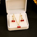 Red Cherry Gold Tone Necklace and Earring Jewelry Set view 1