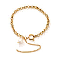 Gold Cable Chain Bracelet Freshwater Pearl Toggle Tassel view 5