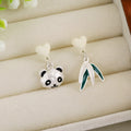 Asymmetric Panda Bamboo Leaf Drop Earrings Heart Studs view 1