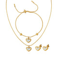 Heart Shell Necklace Bracelet Stud Earrings Gold Steel view 5