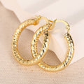 Gold Tone Diamond-Cut Textured Large Hoop Earrings Pair view 3