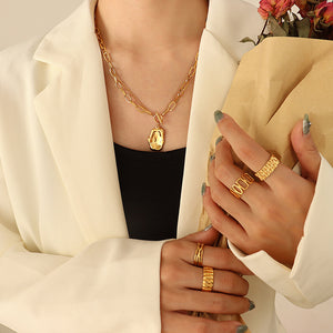 Gold Dual Layer Paperclip Chain Irregular Pendant Necklace