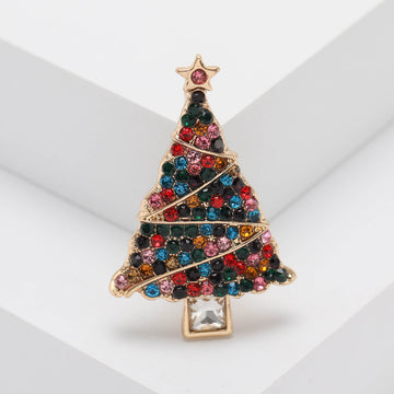 Colorful Crystal Christmas Tree Brooch in Two Festive Patterns
