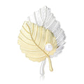 Two Tone Matte Gold Silver Leaf Brooch Pearl Accent Pin view 5