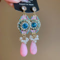 Colorful Petal Crystal Tassel Drop Statement Earrings view 6