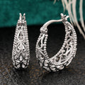 Filigree Teardrop Hoop Earrings In Antiqued Silver Tone view 2