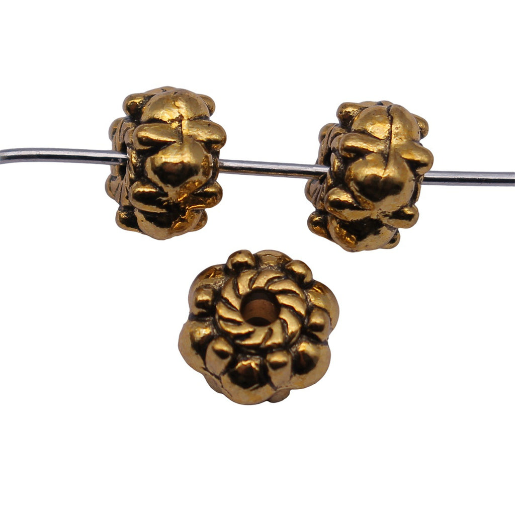 7.9x7.3x4.7mm 0.94g Antique Gold Zinc Alloy Textured Spacer Beads with Small Hole for Jewelry Making