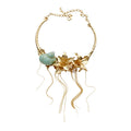 Gold Tone Floral Choker Necklace with Green Shell and Chain Fringe view 5