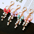 Pearl Strand Crystal Bow Keychains with Cords and Loose Heart Loops view 10
